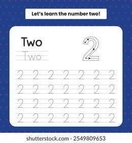 Kids learning material. Worksheet for learning numbers. Number 2.
