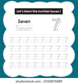 Kids learning material. Worksheet for learning numbers. Number 7.