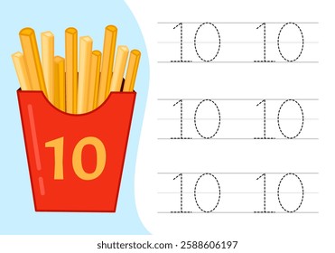 Kids learning material. Worksheet for learning numbers. Number 10.