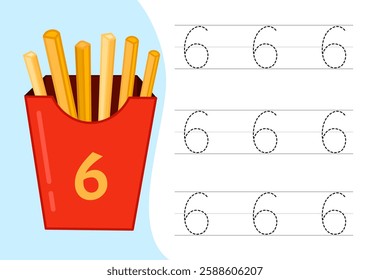 Kids learning material. Worksheet for learning numbers. Number 6.