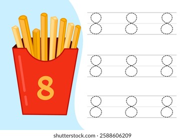 Kids learning material. Worksheet for learning numbers. Number 8.