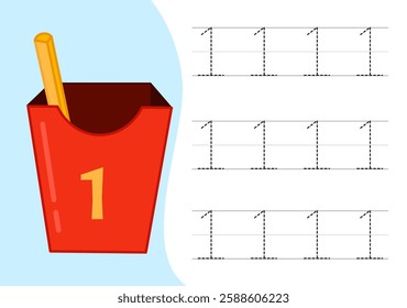 Kids learning material. Worksheet for learning numbers. Number 1.