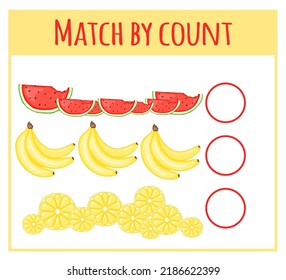 Kids learning number material. Educational game for preschool children with different subjects. Cartoon vector illustration