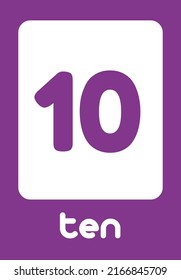 Kids Learning Numbers cards. Flashcards with numbers and their names from zero to ten for preschool and kindergarten kids. Ten.Vector illustration.