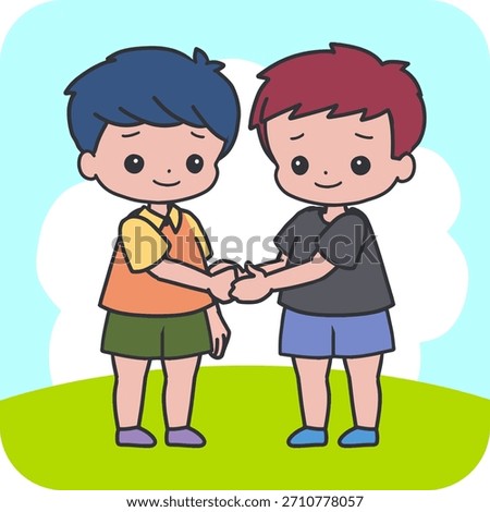 Kids Learning to Share and Forgive Cartoon. Ideal for children emotional education, social skills learning, classroom behavior charts, parenting resources, storybooks, and friendship themes.