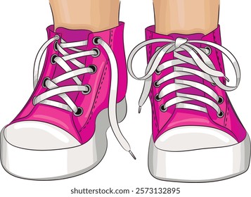 Kids leg in pink sneakers isolated on white