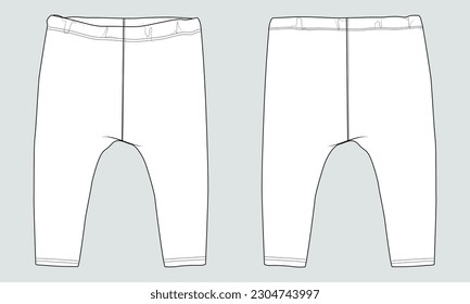 Kids leggings pant technical drawing  fashion flat sketch vector illustration template front and back views