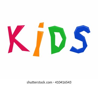 Kids lettering isolated on white background. Text vector illustration. Kids cute vector inscription. Letters of different color isolated on white background.