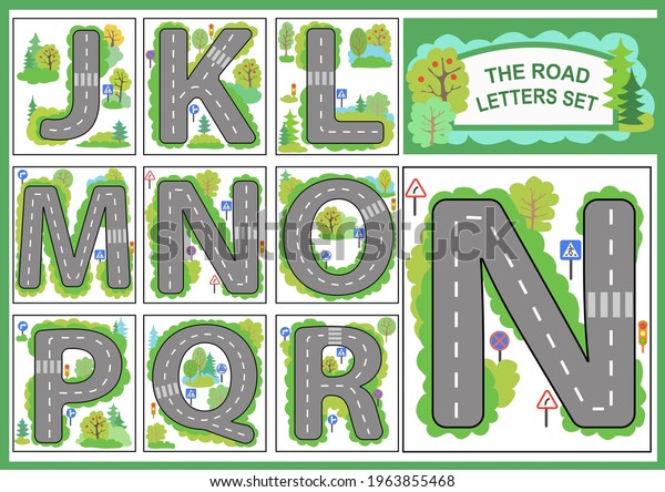 Kids letters alphabet. Wallpaper and background\
for children room and game with car. Education children vector\
worksheet for learning\
letters.