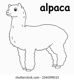 kids line illustration coloring alpaca. outline vector for children. cute cartoon characters