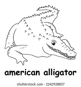 kids line illustration coloring american alligator. outline vector for children. cute cartoon characters