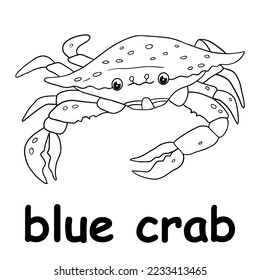 kids line illustration coloring blue crab. animal outline