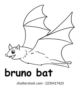 kids line illustration coloring bruno bat. animal outline