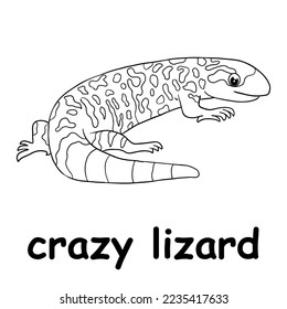 kids line illustration coloring crazy lizard. animal outline