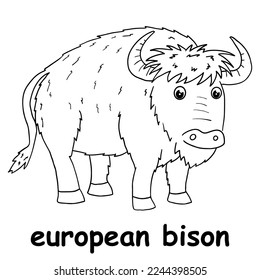 kids line illustration coloring european bison. outline vector for children. cute cartoon characters