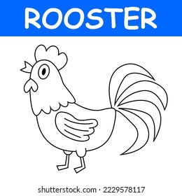 kids line illustration coloring rooster