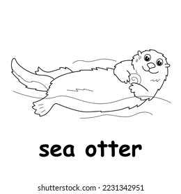 kids line illustration coloring sea otter