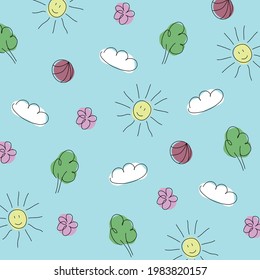 esquema de línea de niños vector patrón de doodle sin soldadura