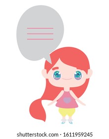 kids, little girl anime cartoon speech bubble vector illustration