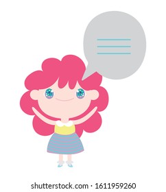 kids, little girl anime cartoon speech bubble vector illustration
