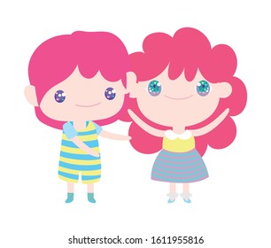 Kids Little Girl Boy Anime Cartoon Stock Vector Royalty Free