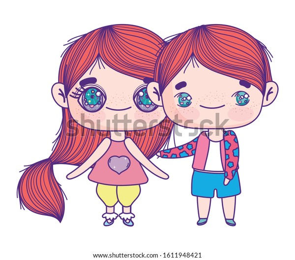 Kids Little Girl Boy Anime Cartoon Stock Vector Royalty Free