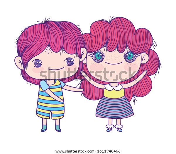 Kids Little Girl Boy Anime Cartoon Stock Vector Royalty Free