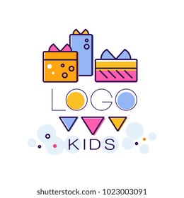 Kids logo creative concept template, design element for childrens party hand drawn vector Illustration isolated on a white background