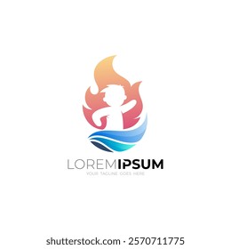 Kids logo and fire design combination, icon of burning enthusiasm