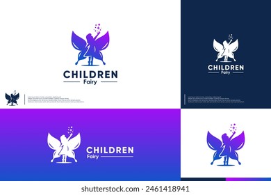 Kids logo, with flying fairy concept, sweet dreams, logo design template.