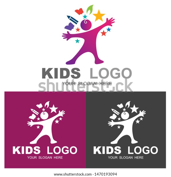kids logo and\
fun, people connect logo, communication, family, social care, kids,\
sports, vector symbolic\
marks