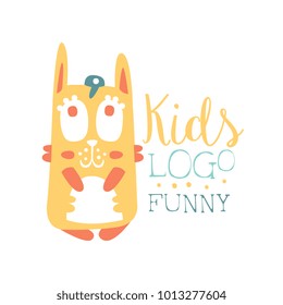 Kids logo, funny squirrel original design, baby shop label, fashion print for kids wear, baby shower celebration, greeting, invitation card colorful hand drawn vector Illustration