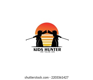 Kids logo silhouette hunting design vector