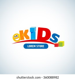 Kids logo template. Kids logotype design concept for kids store, kindergarten, etc. Isolated vector illustration.