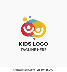 Kids logo template in simple style. Colourful and cheerful kids logo vector