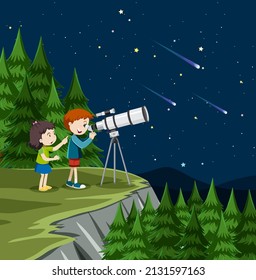 A Kids Looking at the planet with Telescope illustration