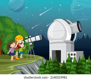 A Kids Looking at the planet with Telescope illustration