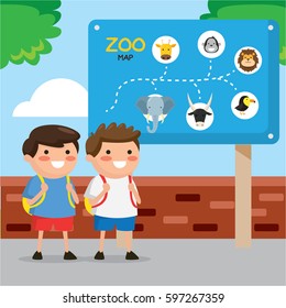 Kids looking at a zoo map