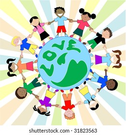 Kids Love Around World Holding Hands