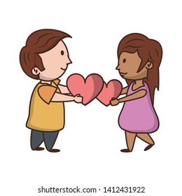 Kids in love with big hearts cartoon vector illustration graphic design