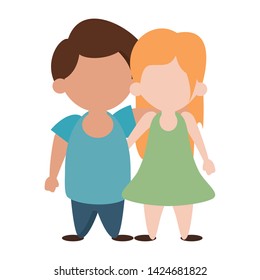 Kids in love boy and girl embraced cartoon vector illustration graphic design