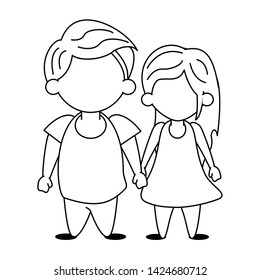 Kids in love boy and girl with holding hands cartoon vector illustration graphic design