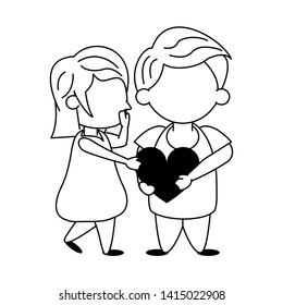 Kids in love girl and boy with heart cartoon vector illustration graphic design