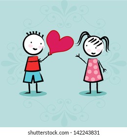 kids love over blue background vector illustration
