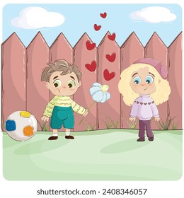 Kids in love. Valentine's Day illustration.