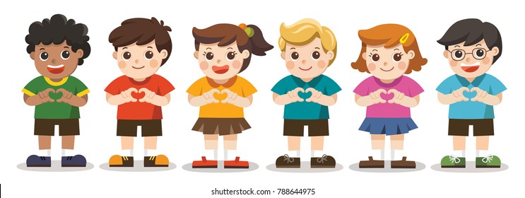 Kids making heart shape with them hands. Isolated vector. for Valentine.