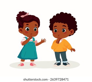 kids making shhh  be quiet  secret expression Vector Cartoon