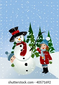  kids making snowman