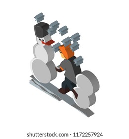 Kids making snowman isometric left top view 3D icon