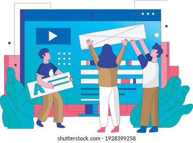 Kids making website. Flat design illustration. Vector
